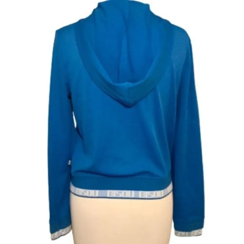 Bisou Bisou Sport Marine Blue‎ Perforated Zip Front Hoodie M